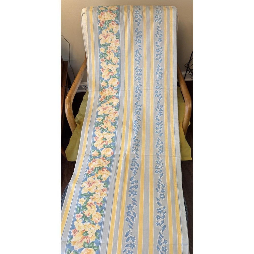 Vintage Croscill Floral Striped Valance Pair Yellow Blue Grey Cottagecore 80x15